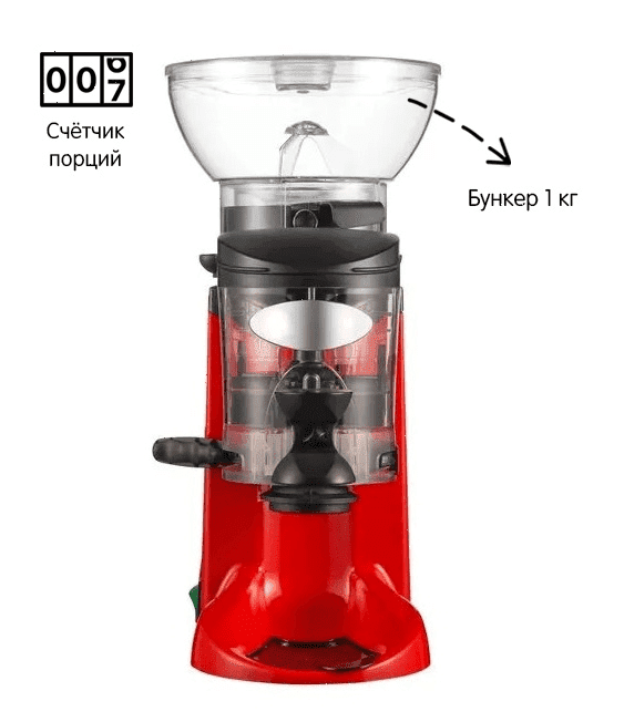 Кофемолка Cunill Tranquilo II Red (M1102+counter+1Kg) счетчик порций, красная