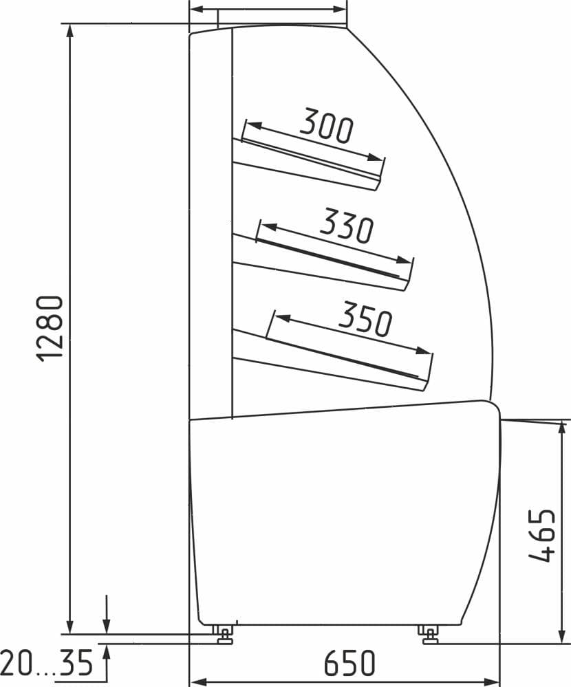 Витрина хлебная Carboma K70 N 0,9-2 Техно 9006-9005 (открытая)
